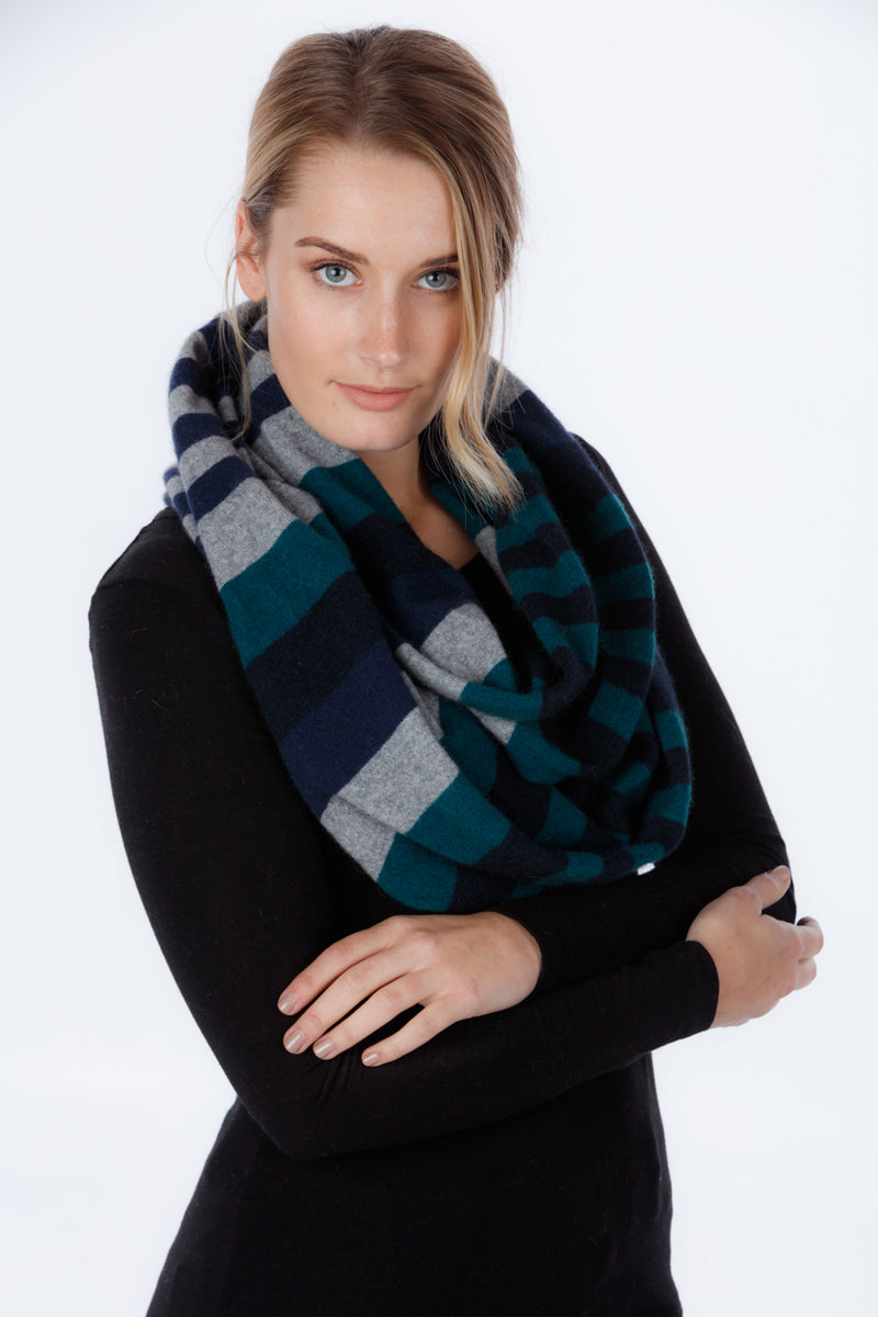 4 Tone Block Colour Loop Scarf – House of Knitwear